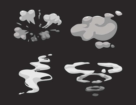 Cartoon Smoke and Fog Clouds, Comic Boom Steaming Effect, White Aroma or Toxic Steaming Vapour, Dust Steam Elementsのイラスト素材