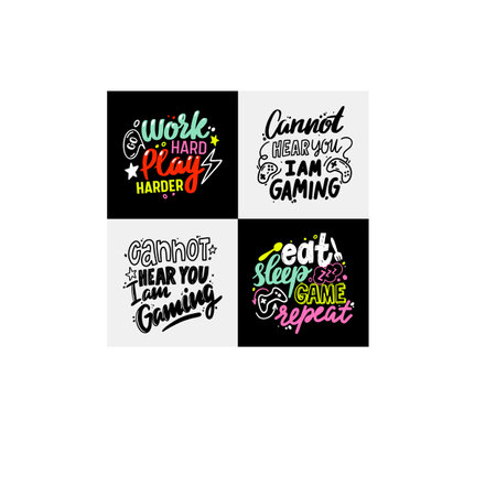 Set of Gamer Banners with Colorful and Monochrome Lettering, T-shirt Prints with Creative Typography, Stickers or Iconsのイラスト素材