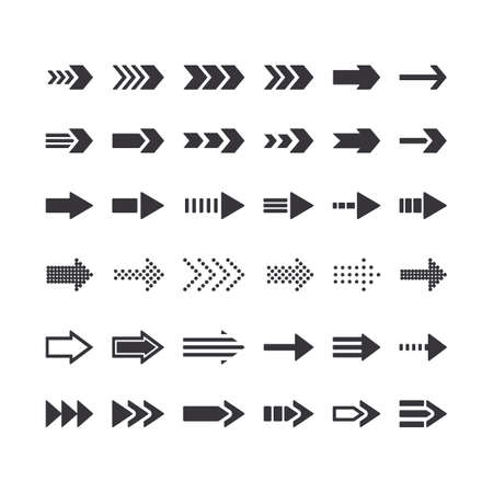 Set of Directional Arrow Monochrome Signs. Right Direction Icons, Next Step Graphic Elements for Website Navigationのイラスト素材
