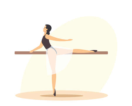 Ballerina Female Character Creative Occupation. Girl Training in Ballet Dance Studio Perform Basic Arms and Legs Movesのイラスト素材