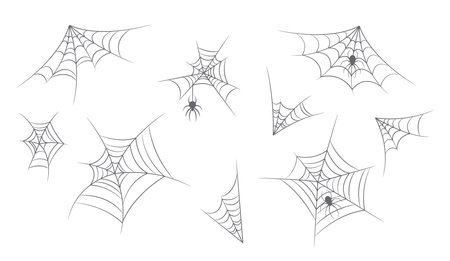 Set of Spiderwebs Design Elements. Spider Web, Cobweb for Halloween Decoration, Scary Spiders, Spook Isolated Collectionのイラスト素材