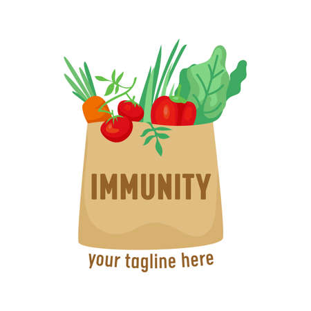 Immunity Healthy Products in Paper Shopping Bag. Healthcare Service Icon, Health Safety and Defense Conceptのイラスト素材