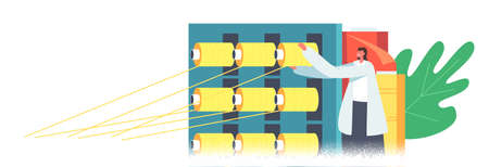 Manufacturing of Cotton Fibers, Modern Textile Factory Working. Automated Machine for Yarn Producing. Wrapping Machineのイラスト素材