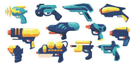 Set Blaster Kid Toy Guns, Handguns or Rayguns Weapon. Pistols for Game, Alien Space Arms or Child Laser Weaponのイラスト素材
