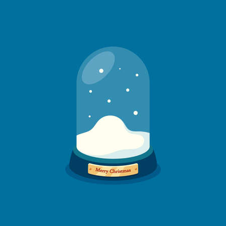 Empty Christmas Glass Dome with With Falling Snow, Xmas Gift or Souvenir Isolated on Blue Background. Container on Baseのイラスト素材