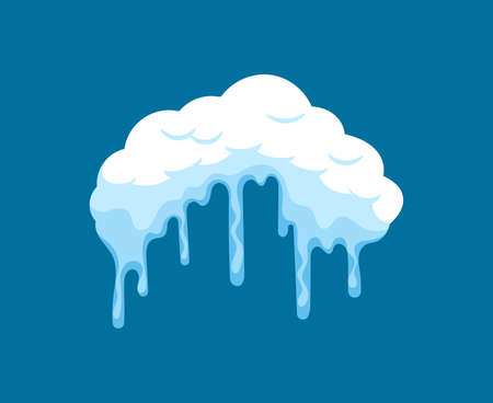 Snow Cap in Shape of Roof Corner with Long Icicles Isolated on Blue Background. Single Object for Winter Christmas Decorのイラスト素材