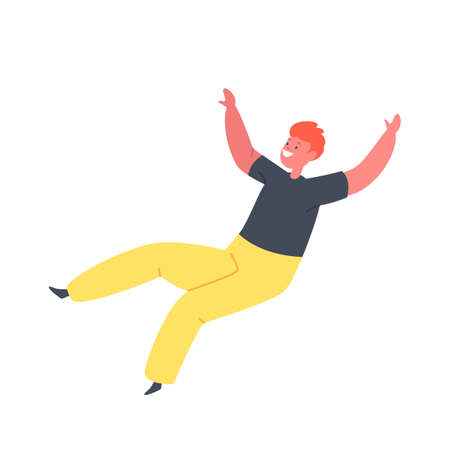 Happy Child Playing and Fun on Playground or Kids Zone. Character Jump on Trampoline, Having Active Game Freedom Conceptのイラスト素材