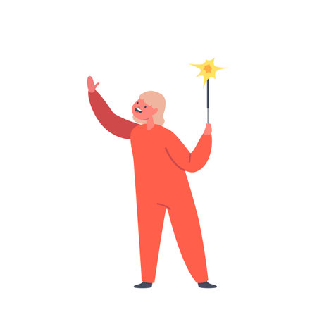 Little Baby with Burning Sparkler in Hands Isolated on White Background. Happy Child Character Celebrate Christmasのイラスト素材