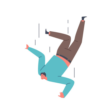 Unhappy Man Falling, Frightened Person in Emotional Stress, Hazard or Accident Fall. Sad Unhappy Alone Scared Characterのイラスト素材