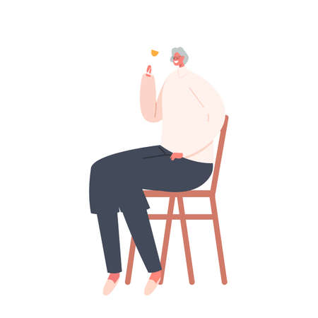 Grandmother Drink Alcohol. Aged Lady Drink Wine. Senior Female Character Sitting on Chair Holding Wineglassのイラスト素材