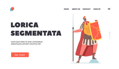 Spartan Legionary Wear Lorica Segmentata Armor Landing Page Template. Male Character Roman Soldier, Warrior Gladiatorのイラスト素材
