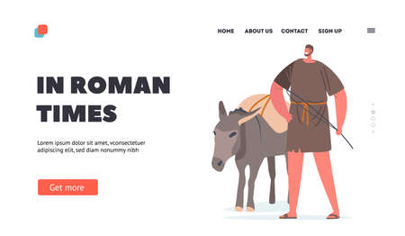 Man Historical Personage of Ancient Rome or Greece Times Landing Page Template. Roman Plebeian or Peasantのイラスト素材