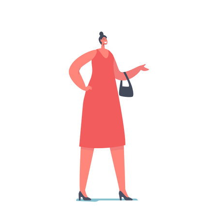 Stylish Girl with Hairstyle Wear Trendy Outfit Red Dress and Handbag. Fashion Trend for Women Style, Fashionable Ladyのイラスト素材