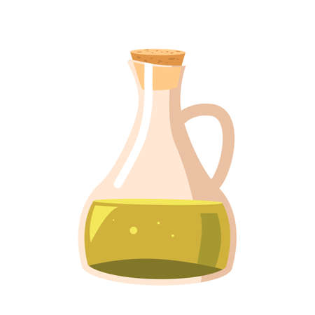 Olive Oil Glass Bottle with Long Narrow Neck, Handle and Cork wood Bung, Premium Extra Virgin Olive or Sunflower Oilのイラスト素材