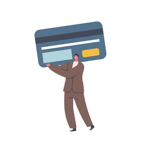 Tiny Man Carry Huge Card Got Good Credit Score Rate. Cashless Payment or Transfer Money. Banking Transactionのイラスト素材