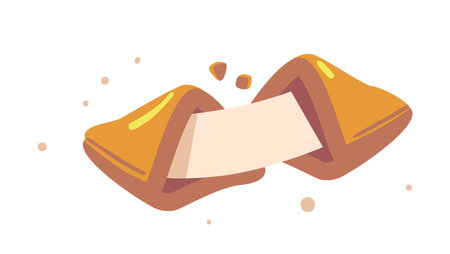 Chinese Fortune Cookie with Empty Blank Paper Inside for Prediction Words, Cracked Bakery with Desire for Asian New Yearのイラスト素材