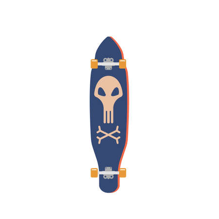 Skateboard with Skull and Crossed Bones Print Bottom View with Wheels Isolated on White Background. Urban Elementのイラスト素材