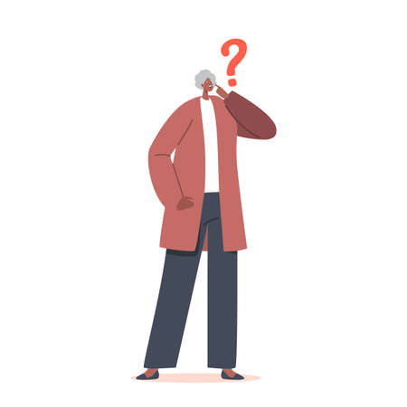 Old Pensive Grandmother Character Trying to Remember smth. Senior African Woman Suffer of Alzheimer Diseaseのイラスト素材