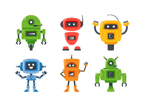 Set of Mini Robots, Cyborg Characters, Toys or Chatbot, Artificial Intelligence Technology....