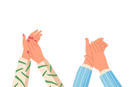 Clap Hands, Male or Female Character Palms Applaud, Support Somebody Isolated on White Background. Applause, Celebrationのイラスト素材