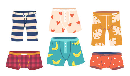 Mens Trunks, Boxers or Swimming Shorts, Male Underpants, Underwear Clothing, Bermuda Swimming Panties, Underclothesのイラスト素材