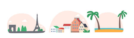 France Sightseeing, European City Architecture, Urban Skyline with Cottages and Residential Buildings. Beach with Seaのイラスト素材