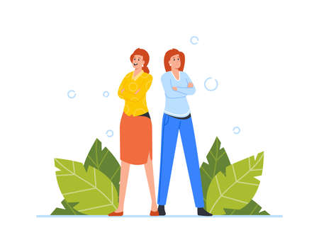 Joyful Businesswomen Characters Stand in Confident Pose with Crossed Arms. Successful Office Employees, Business Womenのイラスト素材