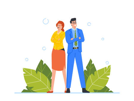Managers Team Teamwork Group. Confident Business Characters Man and Woman Stand in Pose with Crossed Armsのイラスト素材