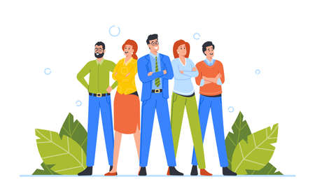 Business People Characters Stand Together with Crossed Arms. Businessmen and Businesswomen Joyful Managers Teamのイラスト素材