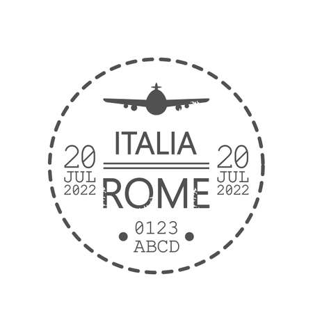 Italy, Rome Airport Destination Stamp, Passport Control, Immigration or Travel  Sign. International Border Departureのイラスト素材