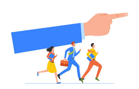 Business Team Run by Direction Showing with Huge Index Finger. Business People Competition, Goal Achievementのイラスト素材
