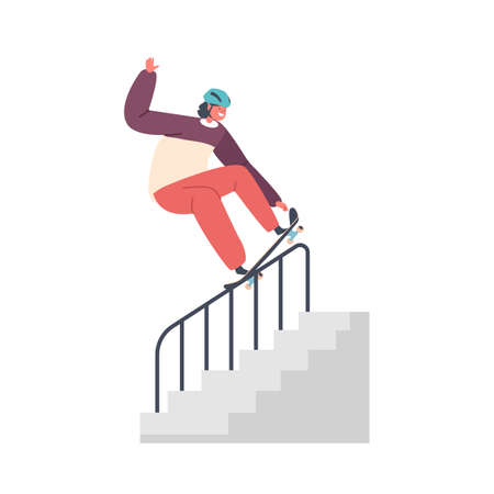 Children Activity On Street, Skateboarding Extreme Sport, Youth Urban Culture. Teen Boy In Skate Park Or Rollerdromeのイラスト素材