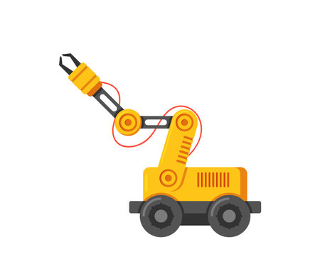 Automated Mechanic Hand, Claw, Robotic Arm, Wheeled Manufacture Robot, Factory Automation With Loading Elementのイラスト素材