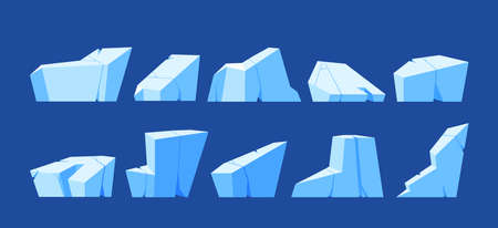Set of Ice Cubes And Crystals, Blue Frozen Blocks, Ui Game Asset. Icicles, Iceberg, Iced Floes Or Cave Stalagmites Capのイラスト素材