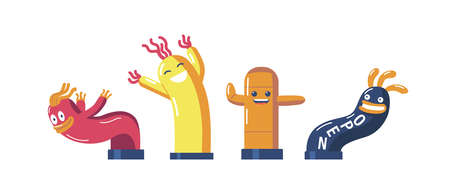Inflatable Figures, Dancing Colorful Men With Funny Faces And Arms. Moving Balloons Characters For...