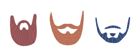 Full Beard With Stylized Mustaches, Isolated Icons For Marketing Mens Grooming Products, Fashion, Trendy Hairstyleのイラスト素材