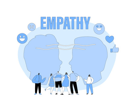 Open Minded Male And Female Characters Express Empathy. Emotional Intelligence Concept. Communication Skillのイラスト素材