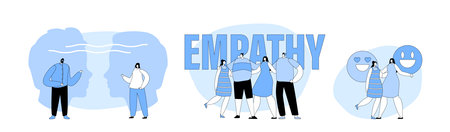 Set Empathy, Open Mind, Emotional Intelligence. Communication Skills, Reasoning, Persuasion Vector Illustrationのイラスト素材