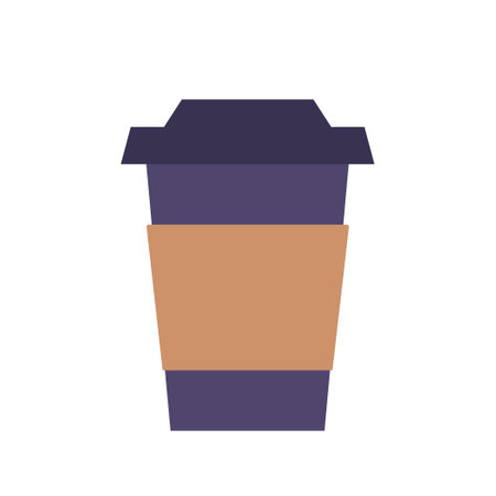 Coffee Cup Icon, Disposable Paper Container With Plastic Lid And Brown Holder. Isolated Blank Carton Takeaway Containerのイラスト素材