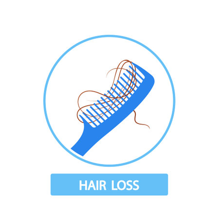 Hair Comb With Strands Of Hair Entangled Within The Bristles, Indicating Hair Loss Or Damage. Promote Hair Care Productのイラスト素材