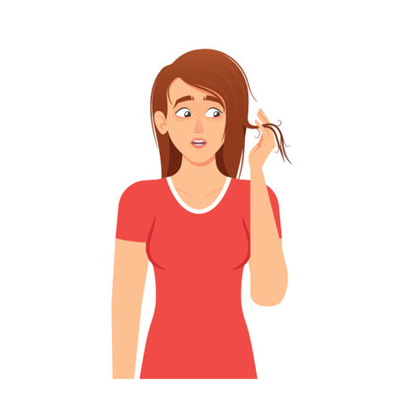 Woman Character With Damaged Hair, Dryness And Split-ends. Image Promote Hair-care Products Or To Create Awarenessのイラスト素材