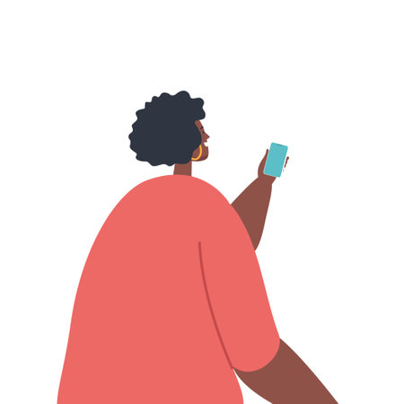 Journalist Female Character Stand with Dictaphone Rear View. Woman Interviewing, Visiting Press Conference or Briefingのイラスト素材