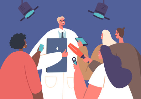 Medical Mass Media Announcement, Press Conference, Health Care Live News Tv Broadcasting with Reportersのイラスト素材