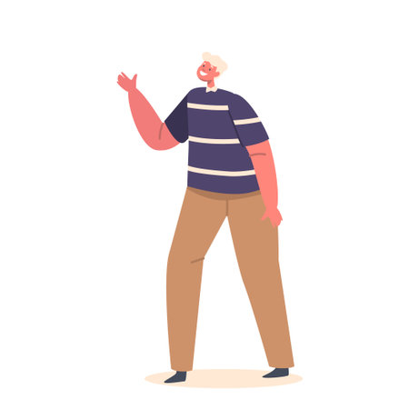 Happy Boy Fun and Rejoice Isolated on White Background. Preteen Child Playing, Waving Hands, Laughingのイラスト素材