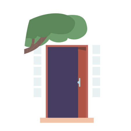 Open House Doorway, Building Facade Isolated on White Background. Concept of Returning at Home, Architectureのイラスト素材