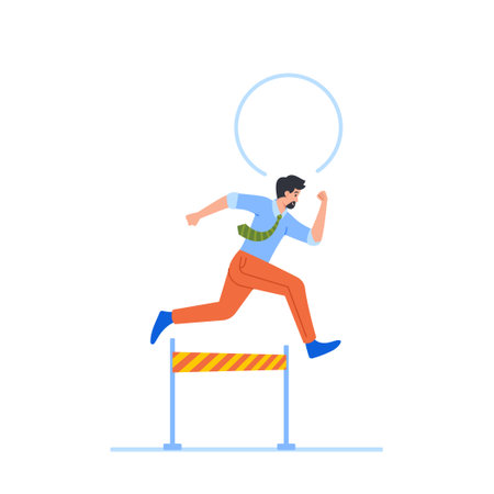 Businessman Competes In A Race, Jumping Over Obstacles To Reach The Finish Line Symbolizes Competitive Natureのイラスト素材