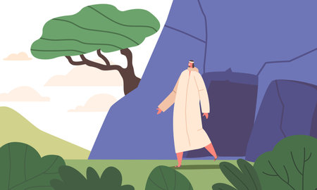 Resurrection Of Lazarus Scene. Jesus Bringing Lazarus Back To Life After Four Days In Tomb Displaying His Divine Powerのイラスト素材