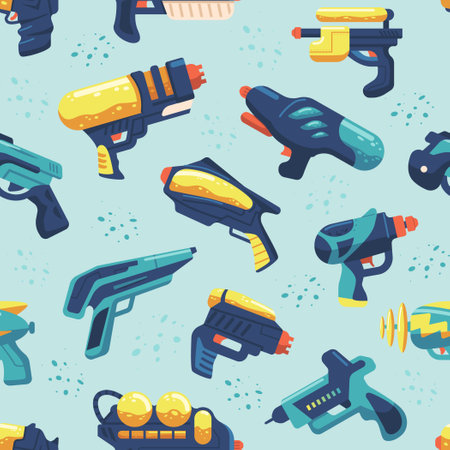 Water Guns Seamless Pattern. Bright And Playful Design Featuring Various Water Guns In Different Colors And Sizesのイラスト素材