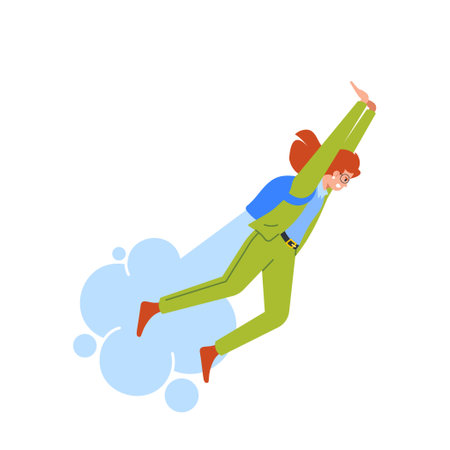 Businesswoman Character In Struggle Pose With Outstretched Arms. Woman Wears A Jet Pack Representing Determinationのイラスト素材