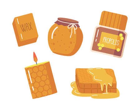 Set Of Honey Includes Jars Of Raw Honey From Different Sources Such As Clover, Wildflower, And Lavenderのイラスト素材